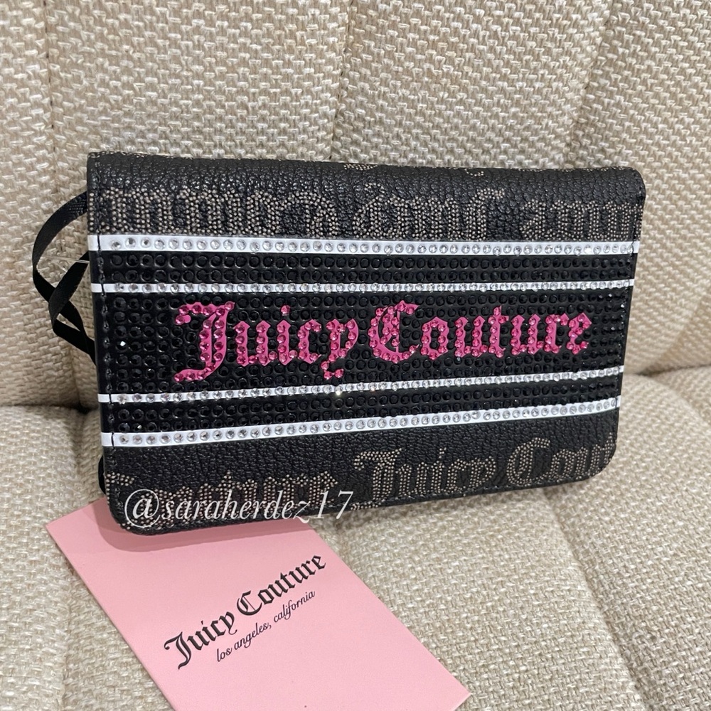 NEW Juicy Couture Black Pink Rhinestone Gothic Logo Bifold Walletβ